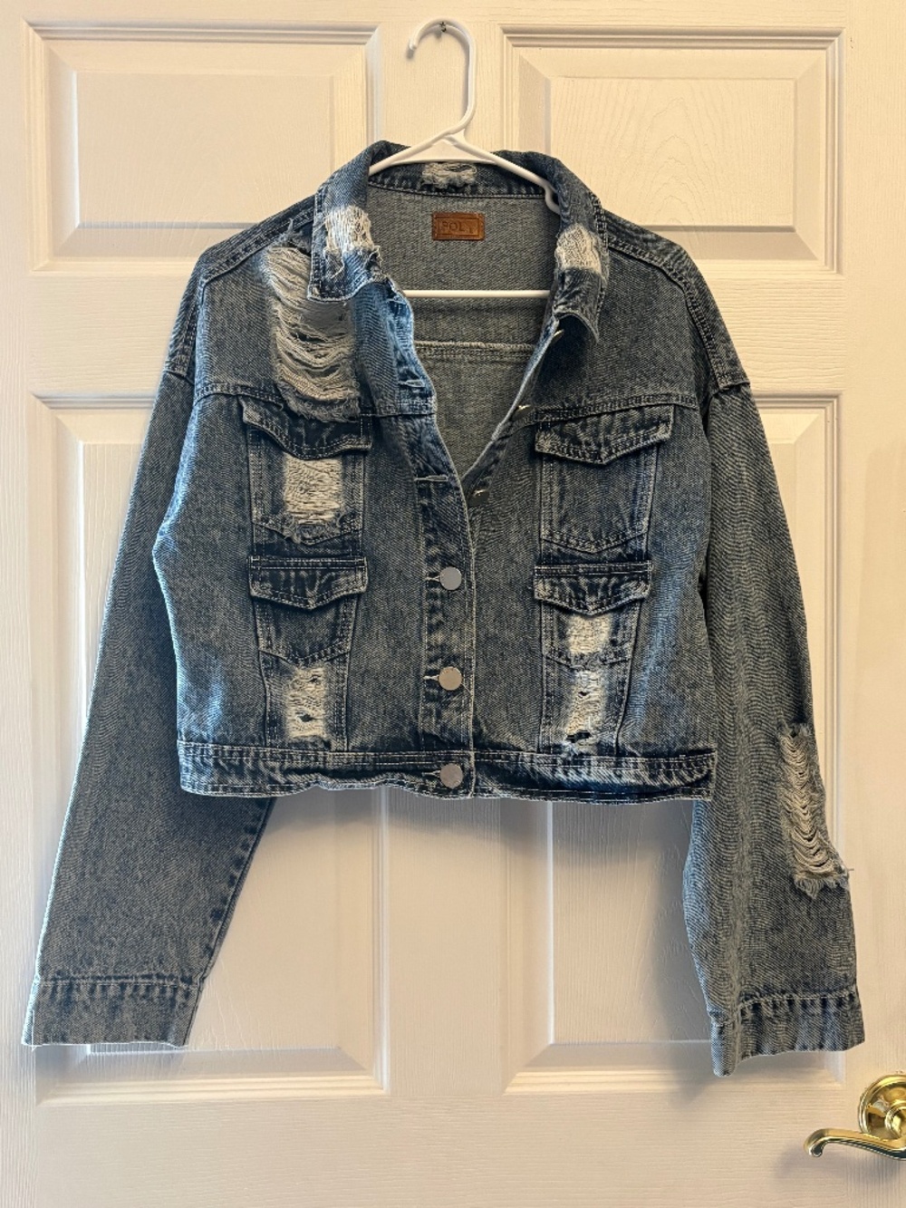 POL Distressed Denim Jacket Jean Jacket Size Large
